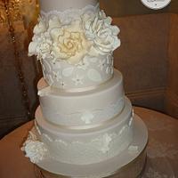Latte/ivory floral wedding cake