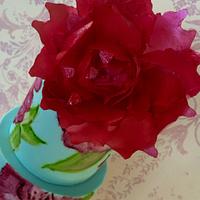 Hand Painted  Rose Wedding Cake 