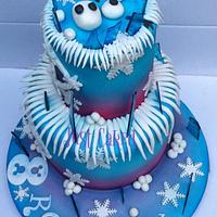 Olaf swimming on a FROZEN cake. 