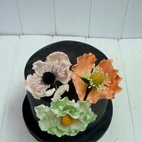 Birthday fondant black cake with flowers