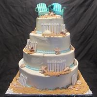 Beach themed wedding cake.  