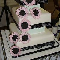 Pink flowers wedding cake