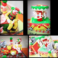 Circus carnival cake with a rotating carousel