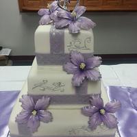 Lavender and Silver Wedding Cake with Sugar Hibiscus