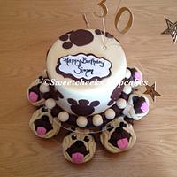 Hubbys birthday cake with pug cupcakes (tutorial by shereen from shereens cakes and bakes)