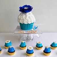 Blue Giant cupcake with Deep royal blue peony!!