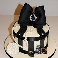Ivory and Black hatbox birthday celebration cake