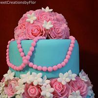 Teal and Pink Wedding cake