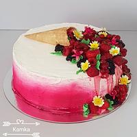 Naked cake with edible flower