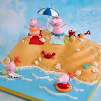 Peppa the Pig at the beach cake.