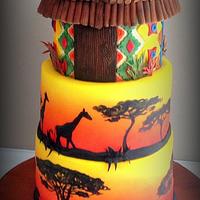 African sunrise wedding cake