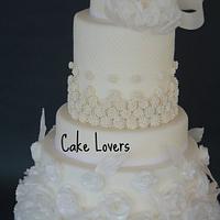 wafer paper peony and rose wedding cake