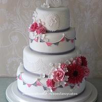 White and pink wedding cake