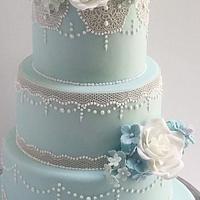 Pale blue Lace wedding cake