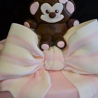Baby Monkey and Bows Shower Cake