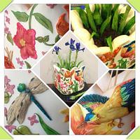 Hand painted pot & iris flowers