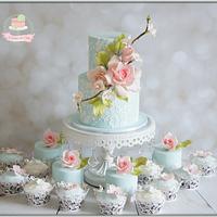 Wedding cake, mini cakes and cupcakes