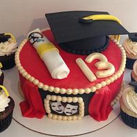 Drama graduation cake and cupcakes