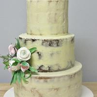 Sugarflowered Semi Naked Wedding Cake