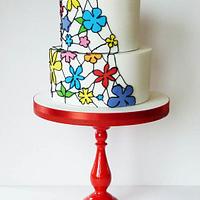 Stained glass whimsical flower wedding cake