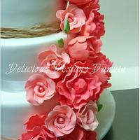 Coral Peony Wedding Cake