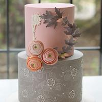 Grey Pink Ranunculus Cake