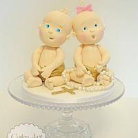 Twin Baby Christening Topper