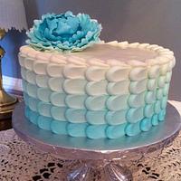 teal ombre petal cake with peony