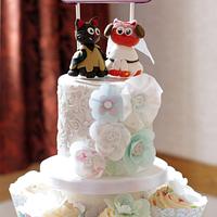 Wafer paper wedding cake and cupcakes