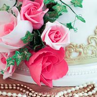 Elegant Gold with Popping Pink Roses!
