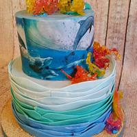 Mermaid, Dolphins & Coral Cake