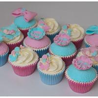 Gender reveal cake and cupcakes