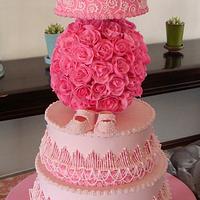Pink rose christening cake 
