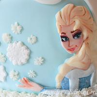 Frozen theme birthday cake featuring Elsa and Olaf