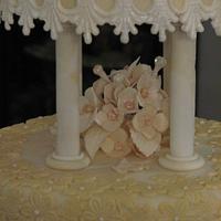 Ivory lace & fabric effect Wedding Cake