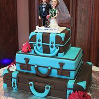 suitcase wedding cake for the couple that loves to travel