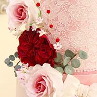 Romantic pink lace wedding cake