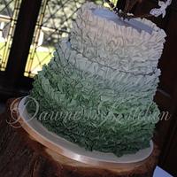 Green Ombre Ruffle Wedding Cake