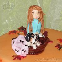 Autumn with girl and puppy