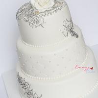 silver henna wedding cake