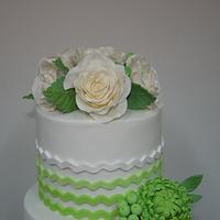 Green and white wedding cake