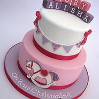 Pink & Lilac Rocking Horse - Joint Christening Cake