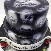 Black Airbrushed Skull Wedding Cake