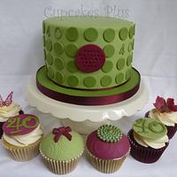 Green and Burgundy 40th Birthday cupcake tower