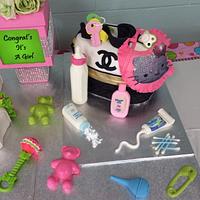 Hello Kitty and Chanel baby shower cake