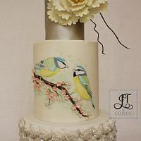 Painted birds Engagement Cake