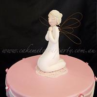 Fondant Angel on Pink Baptism Cake