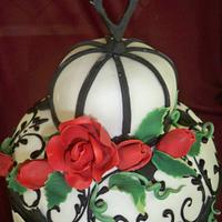 black and white birdcage wedding cake