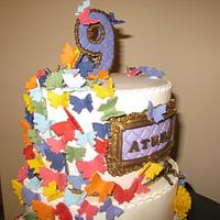 pom pom and butterflies cake