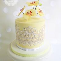 Yellow Orchids Anniversary Cake